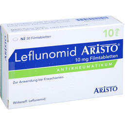 Abbildung: Leflunomid Aristo 10 mg Filmtabletten 30 St, Filmtabletten PZN 13744245