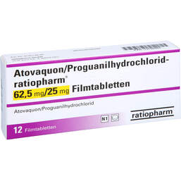 Abbildung: Atovaquon / Proguanil-HCL ratiopharm 62,5 / 25mg Fta 12 St, Filmtabletten PZN 13750464