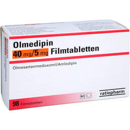 Abbildung: Olmedipin 40 mg / 5 mg Filmtabletten 1 St, Filmtabletten PZN 13752664