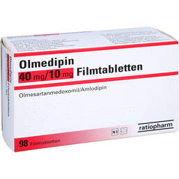 Abbildung: Olmedipin 40 mg / 10 mg Filmtabletten 1 St, Filmtabletten PZN 13752693