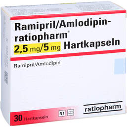 Abbildung: Ramipril / Amlodipin ratiopharm 2,5 mg / 5 mg Hartkapseln 30 St, Hartkapseln PZN 13752701