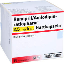 Abbildung: Ramipril / Amlodipin ratiopharm 2,5 mg / 5 mg Hartkapseln 98 St, Hartkapseln PZN 13752724