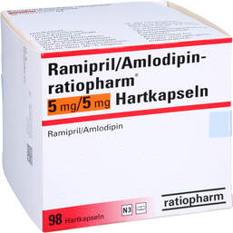 Abbildung: Ramipril / Amlodipin ratiopharm 5 mg / 5 mg Hartkapseln 98 St, Hartkapseln PZN 13752753