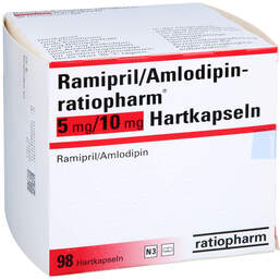 Abbildung: Ramipril / Amlodipin ratiopharm 5 mg / 10 mg Hartkapseln 98 St, Hartkapseln PZN 13752799