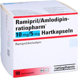 Abbildung: Ramipril / Amlodipin ratiopharm 10 mg / 5 mg Hartkapseln 98 St, Hartkapseln PZN 13752836