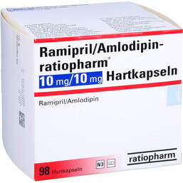 Abbildung: Ramipril / Amlodipin ratiopharm 10 mg / 10 mg Hartkapseln 98 St, Hartkapseln PZN 13752888