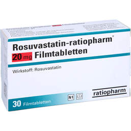Abbildung: Rosuvastatin ratiopharm 20 mg Filmtabletten 30 St, Filmtabletten PZN 13785586