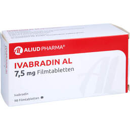 Abbildung: Ivabradin AL 7,5 mg Filmtabletten 98 St, Filmtabletten PZN 13813621