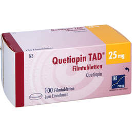 Abbildung: Quetiapin TAD 25 mg Filmtabletten 100 St, Filmtabletten PZN 13815815