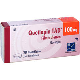 Abbildung: Quetiapin TAD 100 mg Filmtabletten 20 St, Filmtabletten PZN 13815821