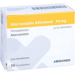 Abbildung: Atorvastatin Axiromed 10 mg Filmtabletten 50 St, Filmtabletten PZN 13817228