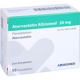 Abbildung: Atorvastatin Axiromed 20 mg Filmtabletten 50 St, Filmtabletten PZN 13817257