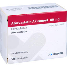 Abbildung: Atorvastatin Axiromed 80 mg Filmtabletten 50 St, Filmtabletten PZN 13817323