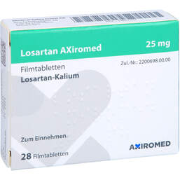 Abbildung: Losartan Axiromed 25 mg Filmtabletten 28 St, Filmtabletten PZN 13817352