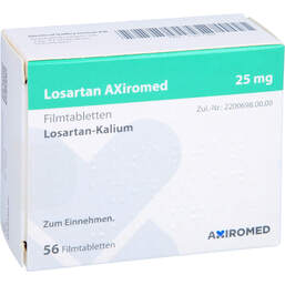 Abbildung: Losartan Axiromed 25 mg Filmtabletten 56 St, Filmtabletten PZN 13817369