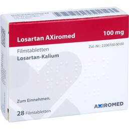 Abbildung: Losartan Axiromed 100 mg Filmtabletten 28 St, Filmtabletten PZN 13817441