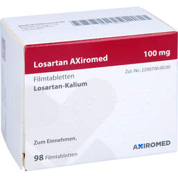 Abbildung: Losartan Axiromed 100 mg Filmtabletten 98 St, Filmtabletten PZN 13817464
