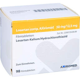 Abbildung: Losartan comp. Axiromed 50 mg / 12,5 mg Filmtabletten 98 St, Filmtabletten PZN 13817493