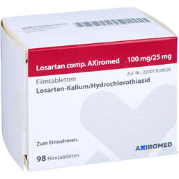 Abbildung: Losartan comp. Axiromed 100 mg / 25 mg Filmtabletten 98 St, Filmtabletten PZN 13817524