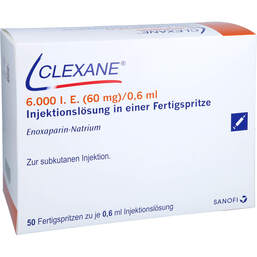 Abbildung: Clexane 6.000 I.E.60mg / 0,6ml Ilo in einer Fertigspritze 50 St, Injektionslösung in einer Fertigspritze PZN 13827497