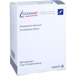 Abbildung: Clexane 10.000 I.E.100mg / ml Ilo in einer Fertigspritze 20 St, Injektionslösung in einer Fertigspritze PZN 13827600