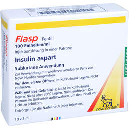 Abbildung: Fiasp 100 Einheiten / ml Injektionslösung i.e.Patrone 10X3 ml, Zylinderampullen PZN 13830051