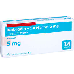 Abbildung: Ivabradin 1A Pharma 5 mg Filmtabletten 28 St, Filmtabletten PZN 13830720