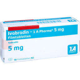 Abbildung: Ivabradin 1A Pharma 5 mg Filmtabletten 56 St, Filmtabletten PZN 13830737