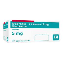 Abbildung: Ivabradin 1A Pharma 5 mg Filmtabletten 98 St, Filmtabletten PZN 13830772