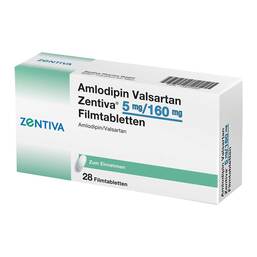 Abbildung: Amlodipin Valsartan Zentiva 5 mg / 160 mg Filmtabletten  28 St, Filmtabletten PZN 13834942