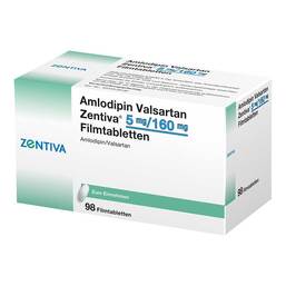 Abbildung: Amlodipin Valsartan Zentiva 5 mg / 160 mg Filmtabletten  98 St, Filmtabletten PZN 13834965
