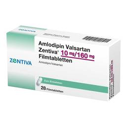 Abbildung: Amlodipin Valsartan Zentiva 10 mg / 160 mg Filmtabletten  28 St, Filmtabletten PZN 13834971