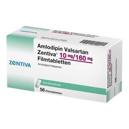 Abbildung: Amlodipin Valsartan Zentiva 10 mg / 160 mg Filmtabletten  56 St, Filmtabletten PZN 13834988