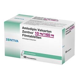 Abbildung: Amlodipin Valsartan Zentiva 10 mg / 160 mg Filmtabletten  98 St, Filmtabletten PZN 13834994