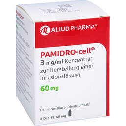 Abbildung: Pamidro-cell 3 mg / ml 60 mg Konzentrat z.Her.einer Infusionslösung 4X1 St, Infusionslösungskonzentrat PZN 13838957