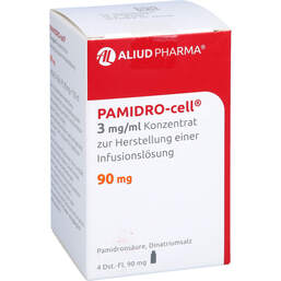 Abbildung: Pamidro-cell 3 mg / ml 90 mg Konzentrat z.Her.einer Infusionslösung 4X1 St, Infusionslösungskonzentrat PZN 13838986