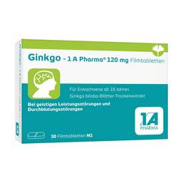 Abbildung: Ginkgo 1A Pharma 120 mg Filmtabletten Filmtabletten, 30 St PZN 13856903