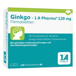 Abbildung: Ginkgo 1A Pharma 120 mg Filmtabletten Filmtabletten, 120 St PZN 13856932