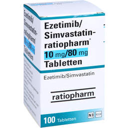 Abbildung: Ezetimib / Simvastatin ratiopharm 10 mg / 80 mg Tabletten  100 St, Tabletten PZN 13859014