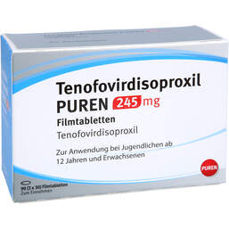 Abbildung: Tenofovirdisoproxil Puren 245 mg Filmtabletten 3X30 St, Filmtabletten PZN 13861086