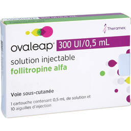 Abbildung: Ovaleap 300 I.E. / 0,5 ml Zyl.Ampulle + 10 Pen Injektion Nad. 1 St, Injektionslösung PZN 13864386