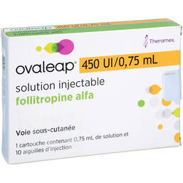 Abbildung: Ovaleap 450 I.E. / 0,75 ml Zyl.Ampulle + 10 Pen Injektion Nad. 1 St, Injektionslösung PZN 13864400