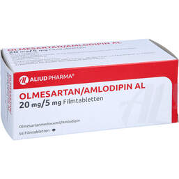 Abbildung: Olmesartan / Amlodipin AL 20 mg / 5 mg Filmtabletten 56 St, Filmtabletten PZN 13878336