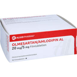 Abbildung: Olmesartan / Amlodipin AL 20 mg / 5 mg Filmtabletten 98 St, Filmtabletten PZN 13878342
