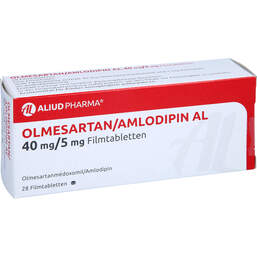 Abbildung: Olmesartan / Amlodipin AL 40 mg / 5 mg Filmtabletten 28 St, Filmtabletten PZN 13878359