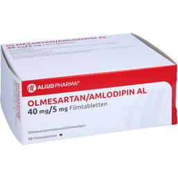 Abbildung: Olmesartan / Amlodipin AL 40 mg / 5 mg Filmtabletten 98 St, Filmtabletten PZN 13878371