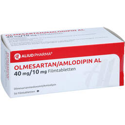 Abbildung: Olmesartan / Amlodipin AL 40 mg / 10 mg Filmtabletten 56 St, Filmtabletten PZN 13878394