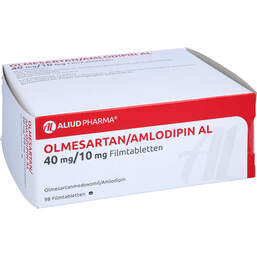 Abbildung: Olmesartan / Amlodipin AL 40 mg / 10 mg Filmtabletten 98 St, Filmtabletten PZN 13878402