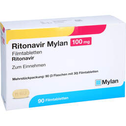 Abbildung: Ritonavir Mylan 100 mg Filmtabletten 90 St, Filmtabletten PZN 13880764