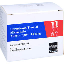 Abbildung: Dorzolamid / Timolol Micro Labs 20 mg / ml + 5 mg / ml Atr 6X5 ml, Augentropfen PZN 13881284